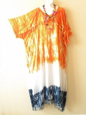 KD365 Tie Dye Batik Dolman Women Floral Maxi Caftan Kimono Dress